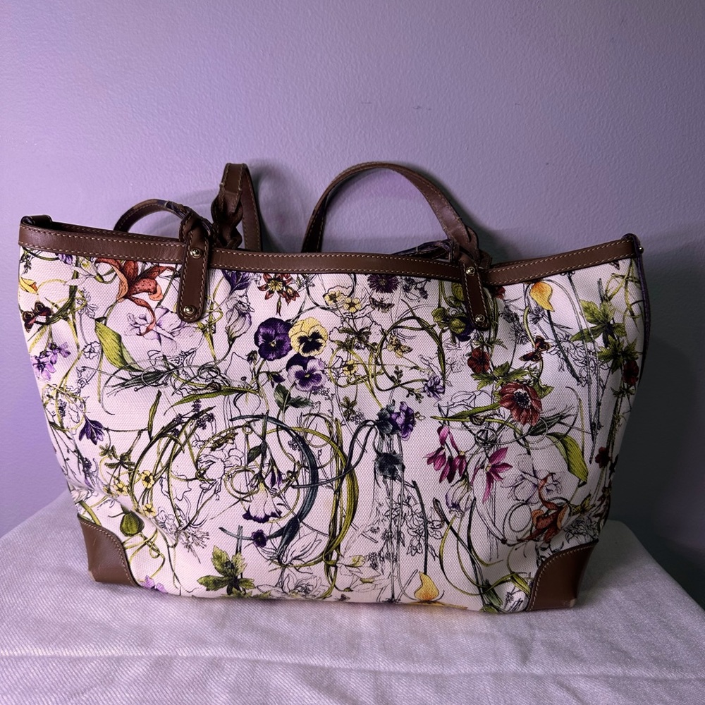 Gucci Floral Tote Bag - White and Brown - Picture 1 of 14